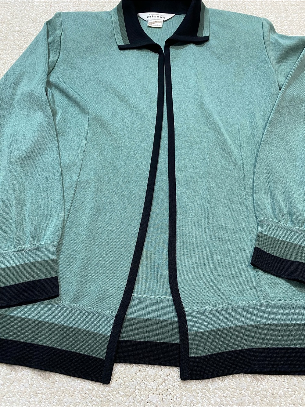 Misook Sage Green Open-Front Jacket with Black Trim 100% Acrylic Size S - Picture 10 of 16